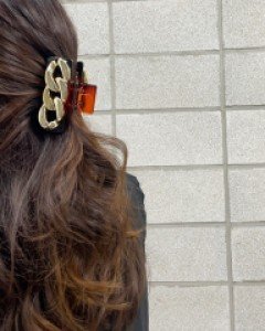 빅 골드 체인장식 스퀘어 올림머리 집게핀