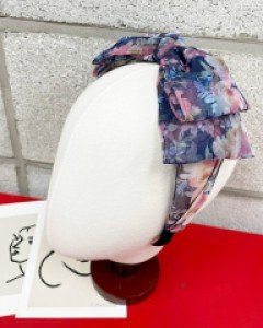 빅리본 오간자 꽃무늬 머리띠 헤어밴드