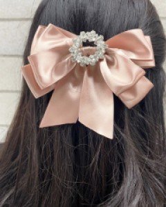 명품 큐빅 새틴 리본 머리핀
