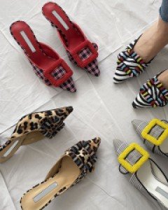 체크 지브라 레오파드 6cm미들굽 슬링백