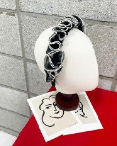 진주 테두리 오간자 레이스 머리띠 헤어밴드