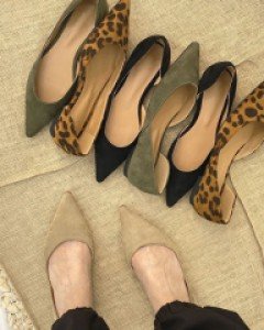 스웨이드 호피 앞코 뾰족 플랫