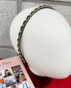 블랙  체인 가죽 벨벳 머리띠 헤어밴드