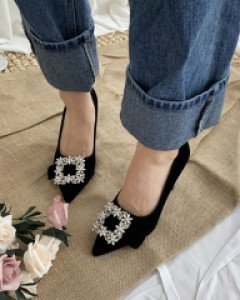 벨벳 큐빅 웨딩 8cm 힐 구두