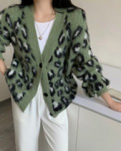 니트 루즈핏 호피 가디건