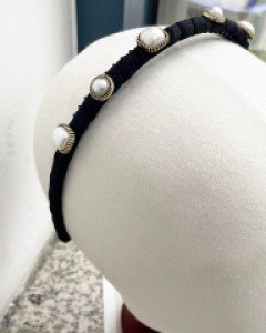 블랙 큐빅 진주 빗 머리띠 헤어밴드