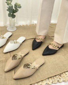 굵은 체인 슬링백 구두