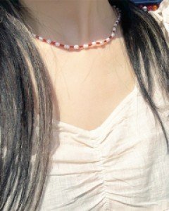 블랙 레드 담수진주 비즈 목걸이