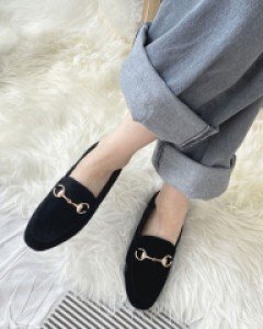 리얼 양가죽 스웨이드 홀스빗 단화 로퍼