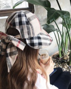 체크 와이어 리본 버킷햇 플로피햇