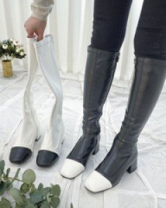 앞코 배색 롱 부츠