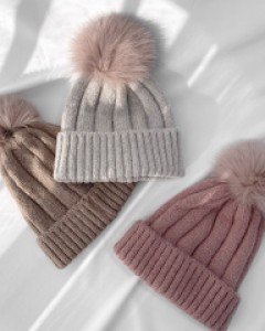 굵은 골지 퍼 방울 니트 모자