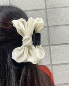 왕 리본 벨벳 올림머리 집게핀 머리핀