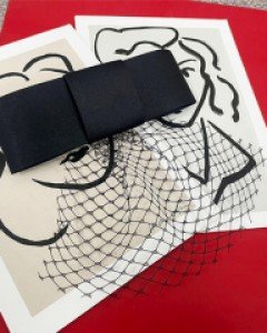 블랙 망사 새틴 스퀘어 리본핀 헤어핀