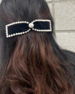 진주장식 벨벳 리본 머리핀 헤어핀