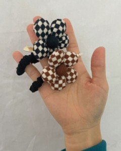 폭신폭신 체크 꽃 머리끈 고무줄
