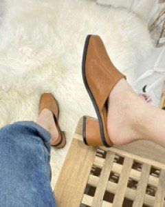 5cm 미들굽 가죽 슬링백 구두