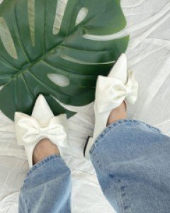 왕리본 웨딩 공단 플랫 구두