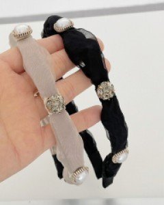 오간자 큐빅 진주 머리띠