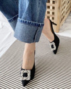 마놀로 큐빅 슬링백 뮬 7cm 미들굽