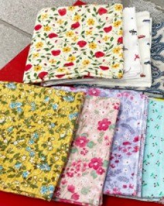 꽃 고양이 체리 패턴 아사면 손수건 스카프 1+1