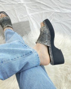 뱀피 호피 5cm 기보시 샌들 뮬 슬리퍼