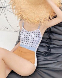 빅사이즈 하운드체크 배색 원피스 수영복