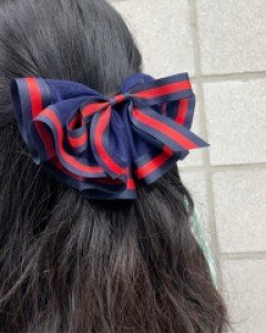 망사 리본 줄무늬 머리핀 헤어핀