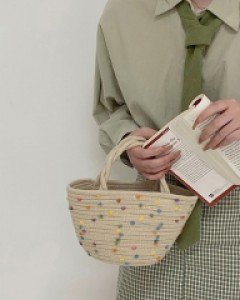 라탄 컬러 도트 꼬임 토트백