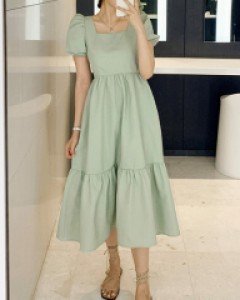 메로나 컬러 뒷리본 캉캉 원피스