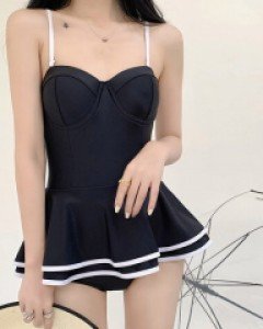 블랙 플레어 스커트 원피스 수영복 55~77