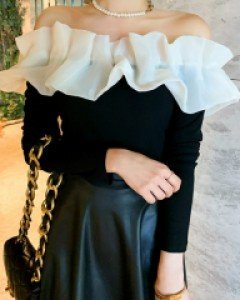 오간자 오픈 숄더 탑 블라우스 티