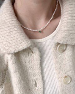 진주 큐빅 하트 목걸이