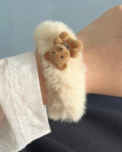 밍크 곰돌이 곱창 밴드 머리끈