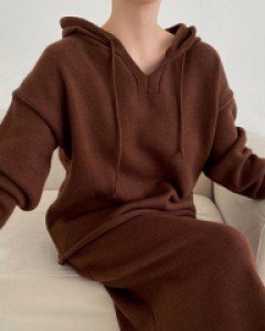 후드 니트 스커트 세트