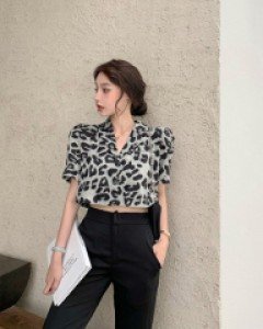 퍼프소매 지브라 호피 크롭 자켓