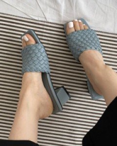 4cm 굽 메쉬 꼬임 뮬 샌들