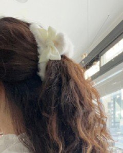 벨벳 리본 밍크 퍼 올림머리 집게핀