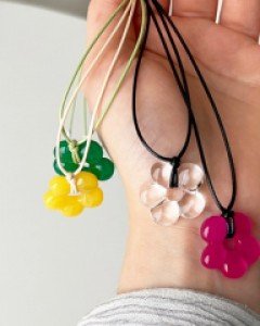 컬러 투명 꽃 팬던트 끈 목걸이