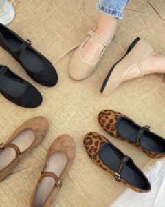 스웨이드 기본 호피 메리제인 플랫