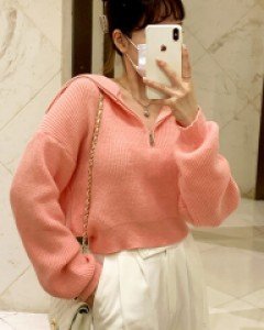 반 집업 니트 세일러 카라