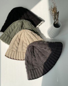 배색 테두리 꽈배기 니트 벙거지 버킷햇