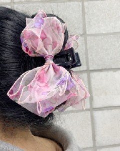 꽃무늬 오간자 서효림 이봉련 빅리본 집게핀 헤어핀