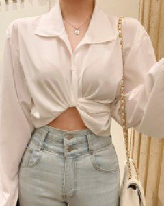 랩 스타일 뒷리본 꼬임 블라우스