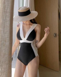 브이라인 배색 원피스 수영복 모노키니 55~77