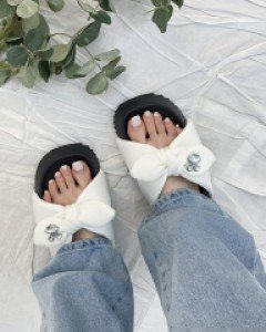 공단 리본 큐빅 장식 슬리퍼