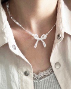 2줄 진주 투명 믹스 목걸이