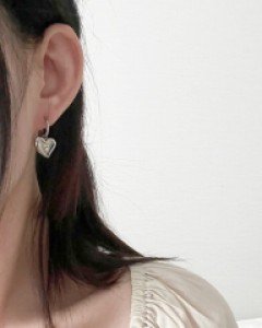 큐빅 포인트 하트 원터치 링 귀걸이