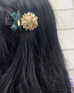 리본 꽃다발 찰랑 비즈 집게핀 미니 사이즈