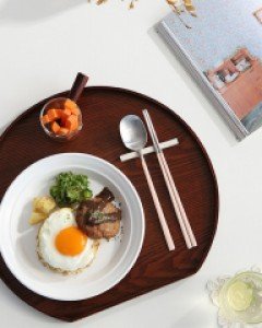 [마감30%sale] 옻칠 반달 우드트레이(다크브라운)